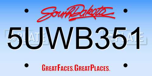 5UWB351 South Dakota License Plate