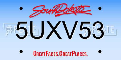 5UXV53 South Dakota License Plate