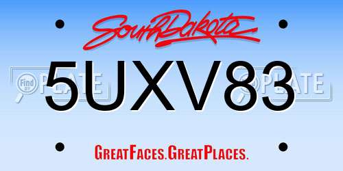 5UXV83 South Dakota License Plate