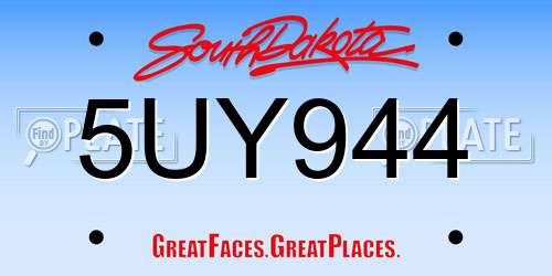 5UY944 South Dakota License Plate