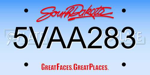 5VAA283 South Dakota License Plate