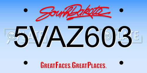 5VAZ603 South Dakota License Plate