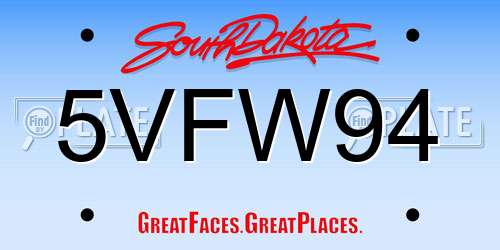 5VFW94 South Dakota License Plate