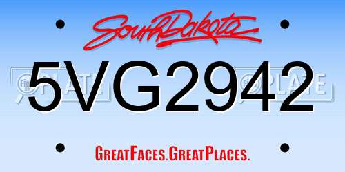 5VG2942 South Dakota License Plate