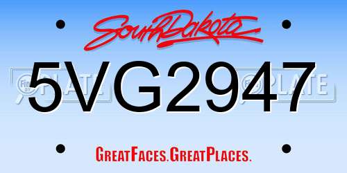 5VG2947 South Dakota License Plate