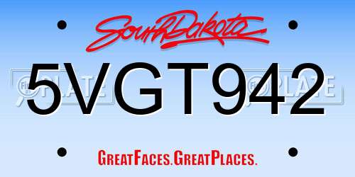 5VGT942 South Dakota License Plate