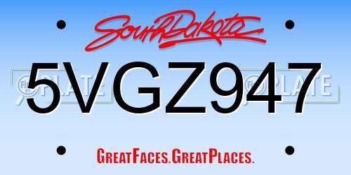 5VGZ947 South Dakota License Plate
