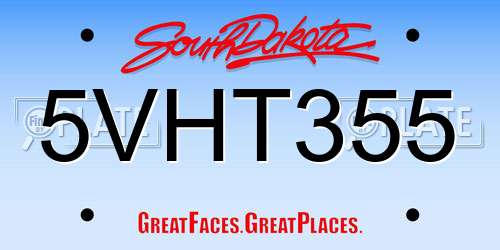 5VHT355 South Dakota License Plate