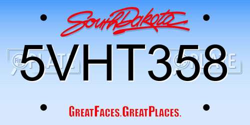 5VHT358 South Dakota License Plate