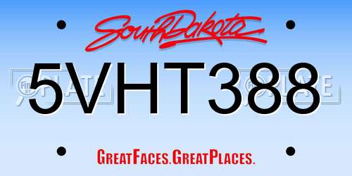 5VHT388 South Dakota License Plate
