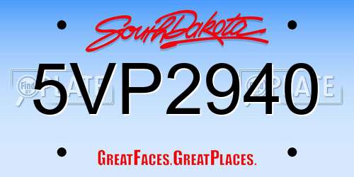 5VP2940 South Dakota License Plate