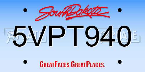 5VPT940 South Dakota License Plate