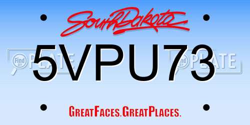 5VPU73 South Dakota License Plate