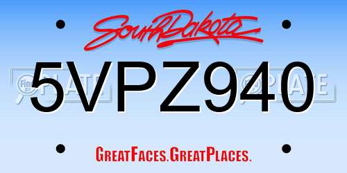 5VPZ940 South Dakota License Plate