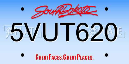 5VUT620 South Dakota License Plate