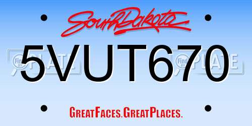 5VUT670 South Dakota License Plate