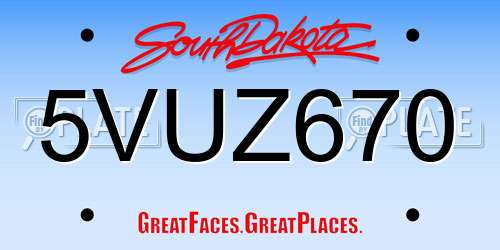 5VUZ670 South Dakota License Plate