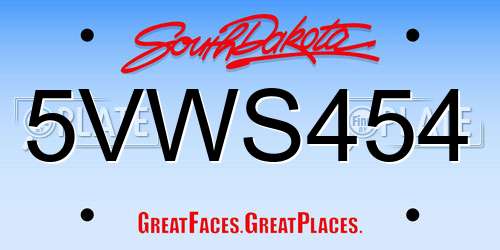 5VWS454 South Dakota License Plate