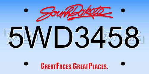 5WD3458 South Dakota License Plate