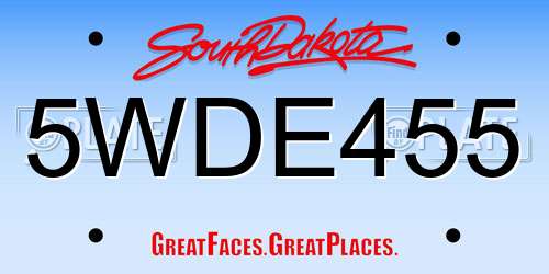 5WDE455 South Dakota License Plate