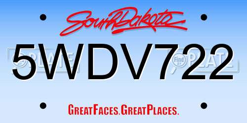 5WDV722 South Dakota License Plate