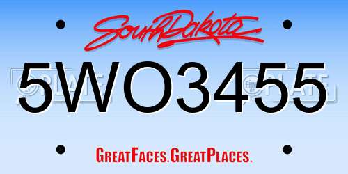 5WO3455 South Dakota License Plate