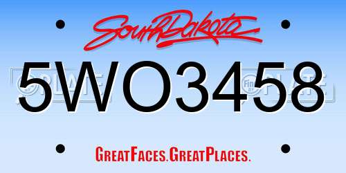 5WO3458 South Dakota License Plate