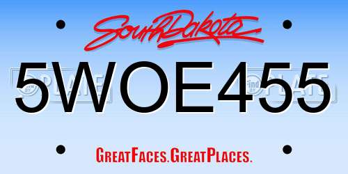 5WOE455 South Dakota License Plate