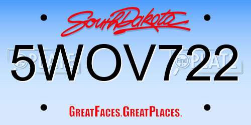 5WOV722 South Dakota License Plate