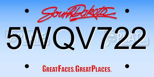 5WQV722 South Dakota License Plate