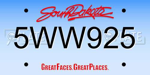 5WW925 South Dakota License Plate