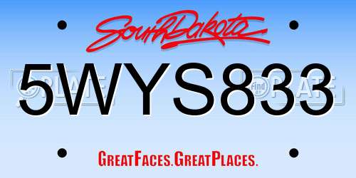 5WYS833 South Dakota License Plate