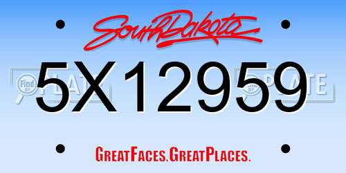 5X12959 South Dakota License Plate