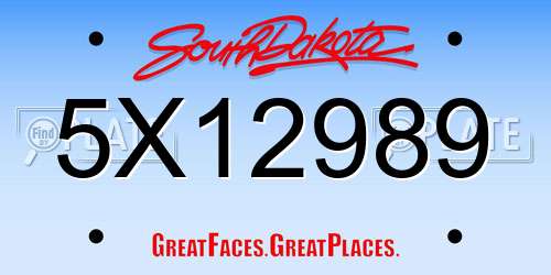 5X12989 South Dakota License Plate