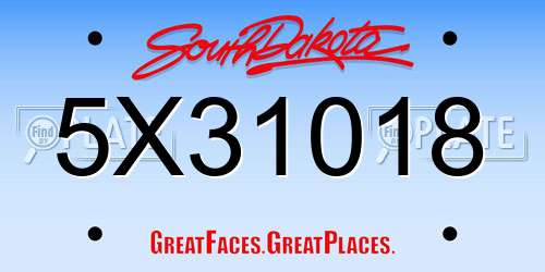 5X31018 South Dakota License Plate