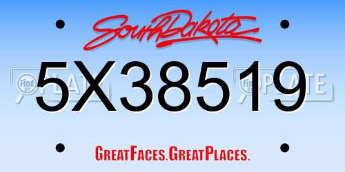 5X38519 South Dakota License Plate