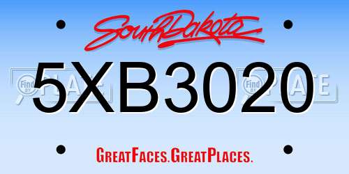 5XB3020 South Dakota License Plate