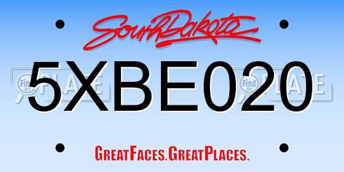 5XBE020 South Dakota License Plate