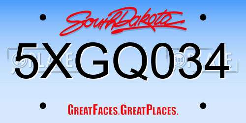 5XGQ034 South Dakota License Plate