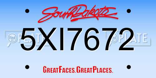 5XI7672 South Dakota License Plate