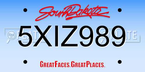 5XIZ989 South Dakota License Plate