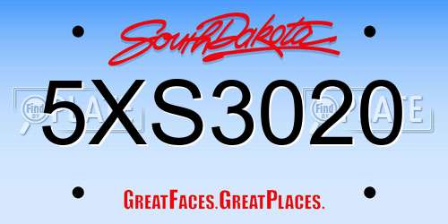 5XS3020 South Dakota License Plate