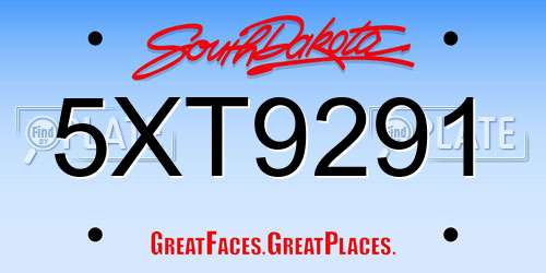 5XT9291 South Dakota License Plate