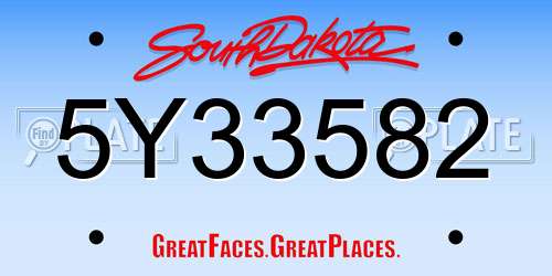 5Y33582 South Dakota License Plate