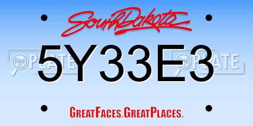 5Y33E3 South Dakota License Plate