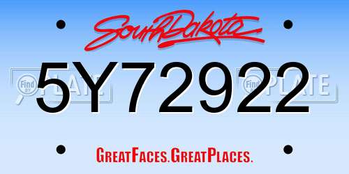 5Y72922 South Dakota License Plate