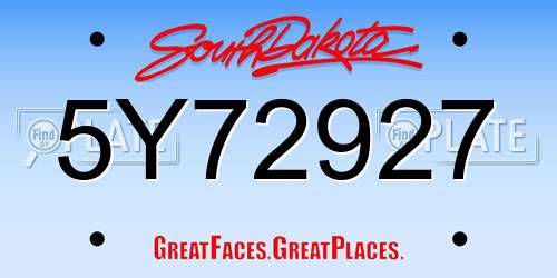 5Y72927 South Dakota License Plate