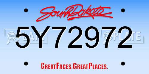 5Y72972 South Dakota License Plate