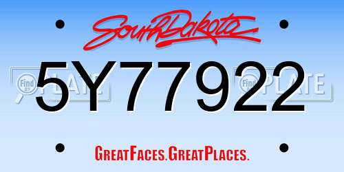 5Y77922 South Dakota License Plate