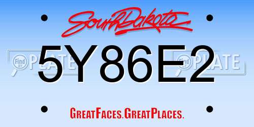 5Y86E2 South Dakota License Plate